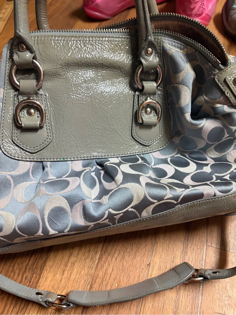 Coach Green and Gray Signature Shoulder Bag